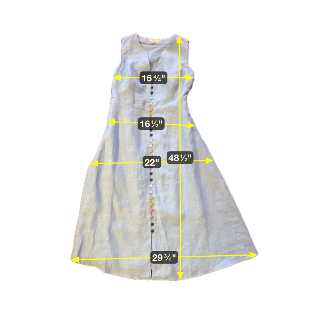 Boden Light Blue Linen Midi Dress with Multicolor Button Detail - Picture 8 of 12